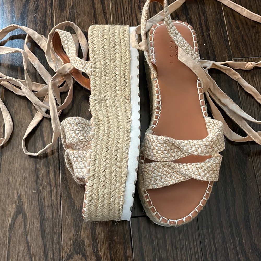 ASOS DESIGN Tate tie leg flatform sandals in natural